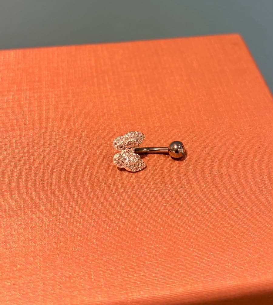 Piercing umbigo borboleta cravejada